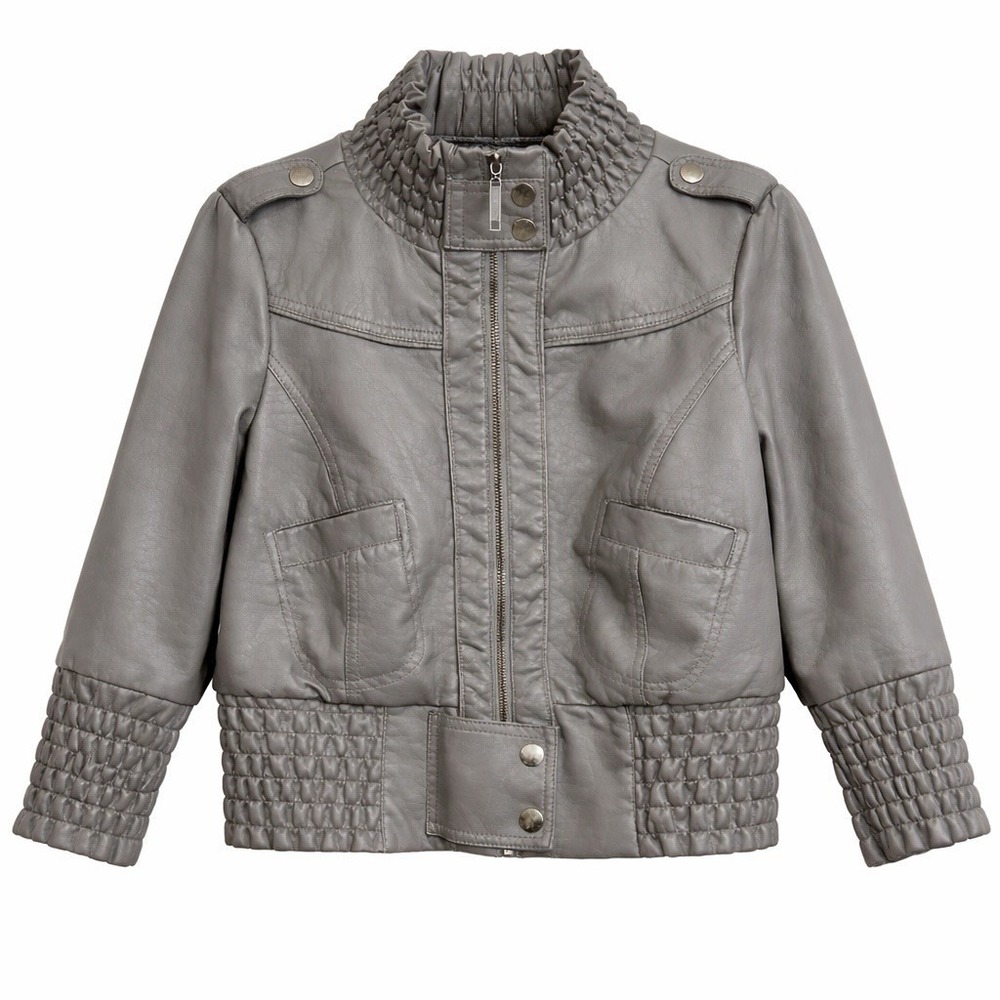 Vtg Y2K Body Central Faux Leather Moto Jacket Sz L‎ Gray Cropped Biker Edgy NWT